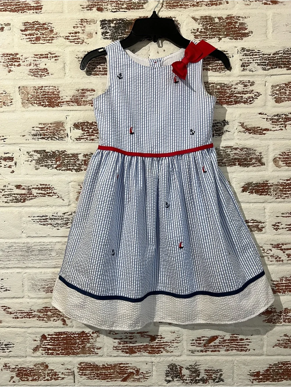 Rare Editions Seersucker Dress Nautical Sailor Sleeveless Girls 4-6X